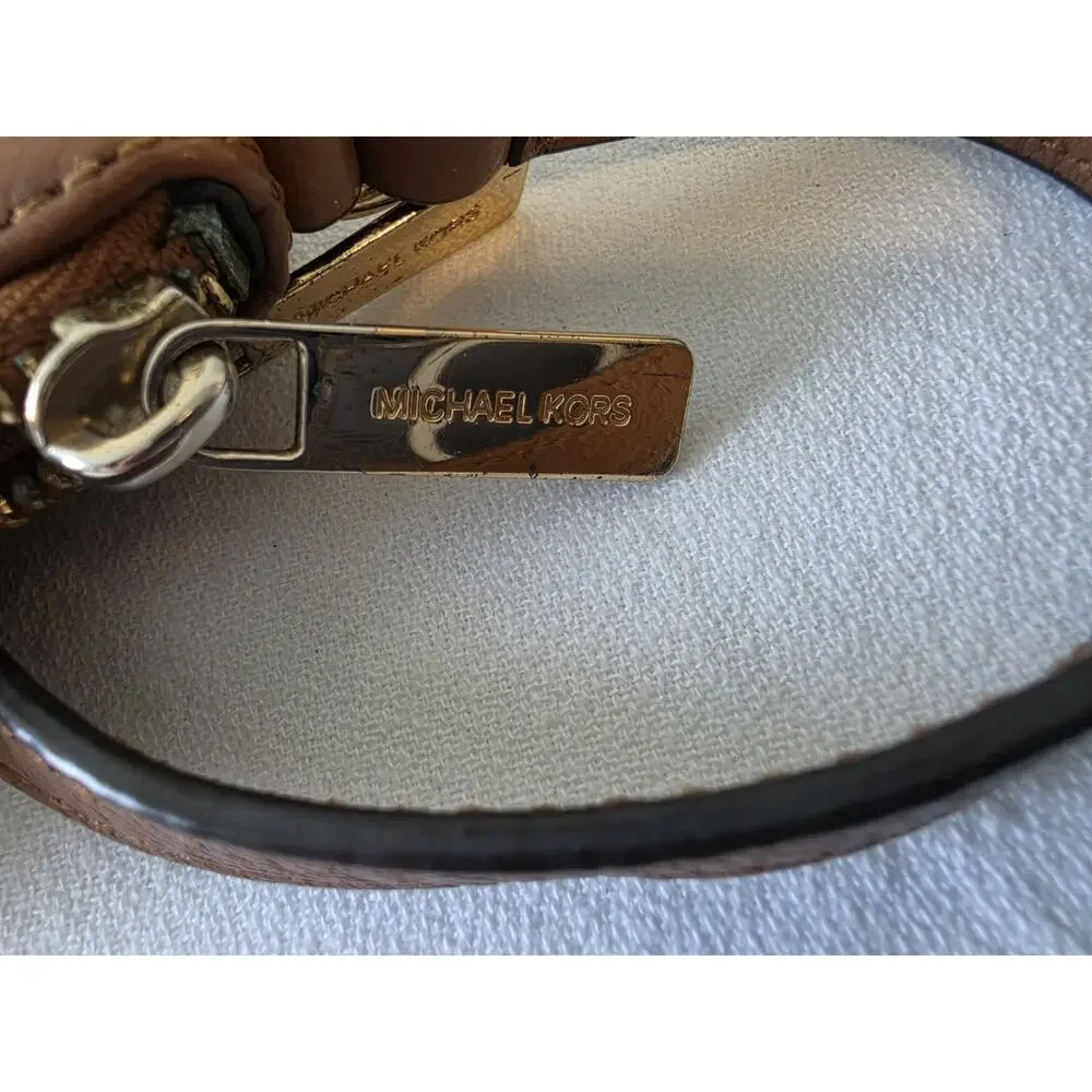 Michael Kors Fulton Double Zip Crossbody Bag Cognac Brown Pebbled Leather MK
